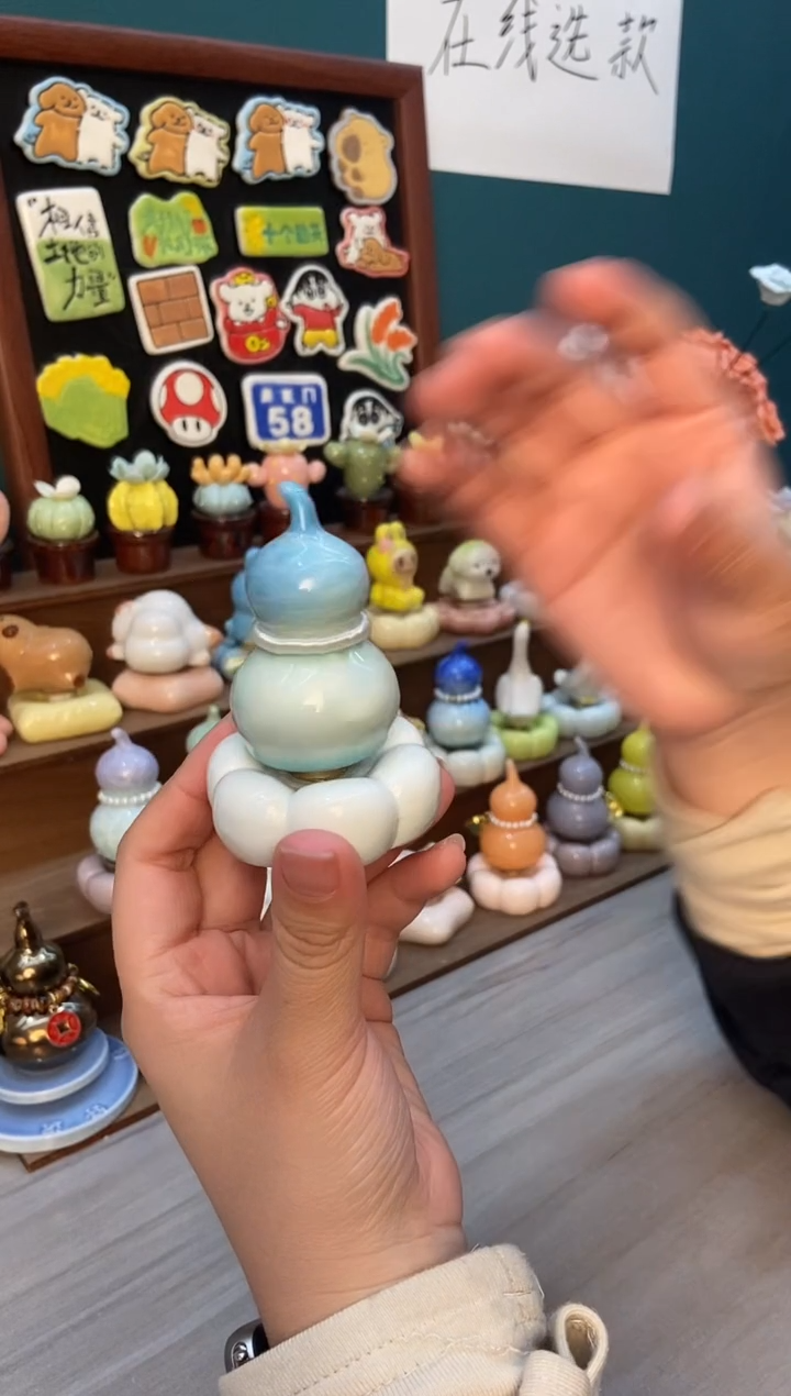 摆件陶天蓝葫芦景德镇陶瓷摆件1个装