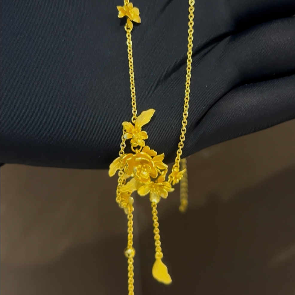 鳳喆錾刻精品工艺设计师款花花蝴蝶国风婚嫁日常项链足金999