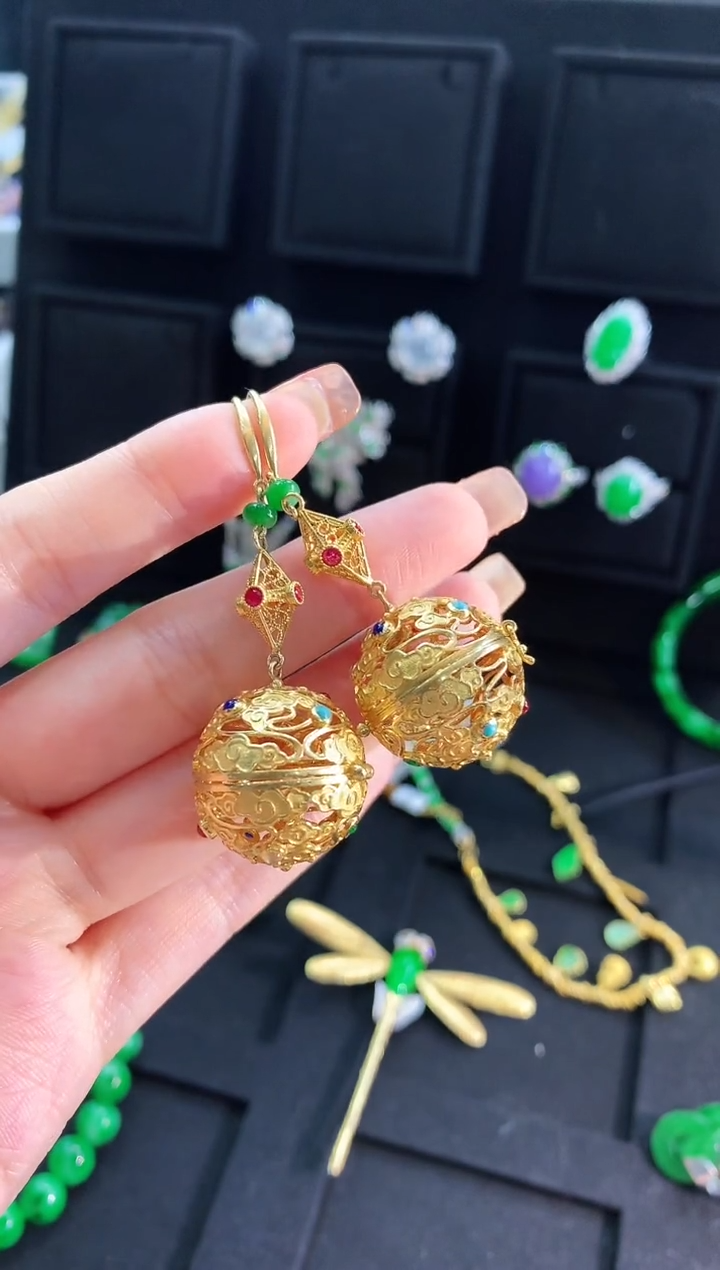 【闪购商品】翡翠耳饰18K金镶嵌耳饰