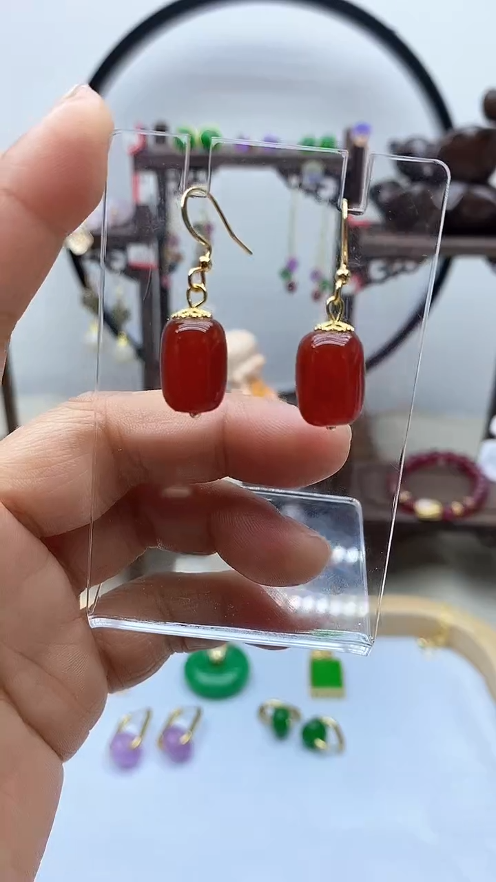 【闪购商品】南红玛瑙耳饰银S925镀金镶嵌64