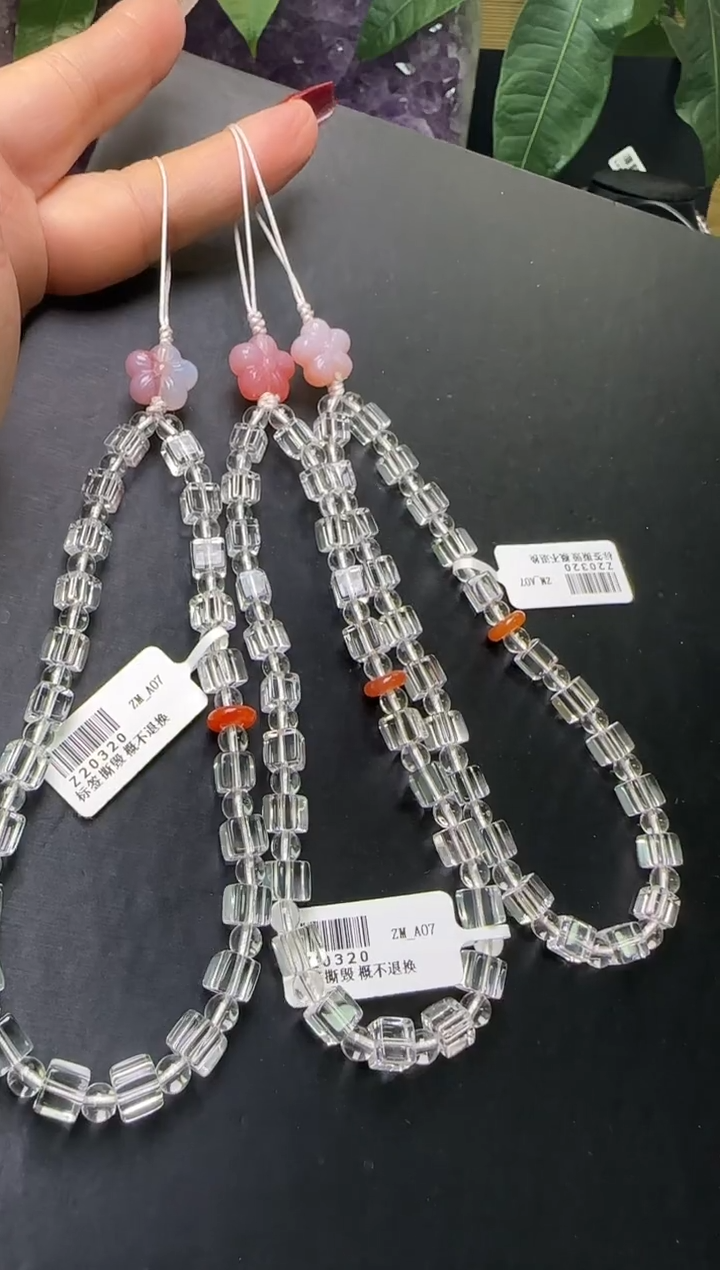 【闪购商品】水晶手机链未镶嵌白水晶方糖手机链 多样性发一Z20320