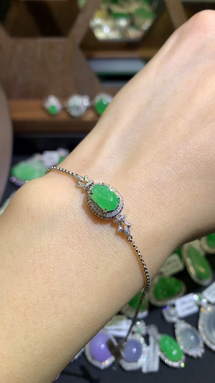 【闪购商品】翡翠耳环18K金镶嵌手链