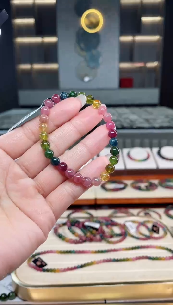 未镶嵌老矿碧玺彩虹单圈手串6mm+碧玺（多样性发一条）T