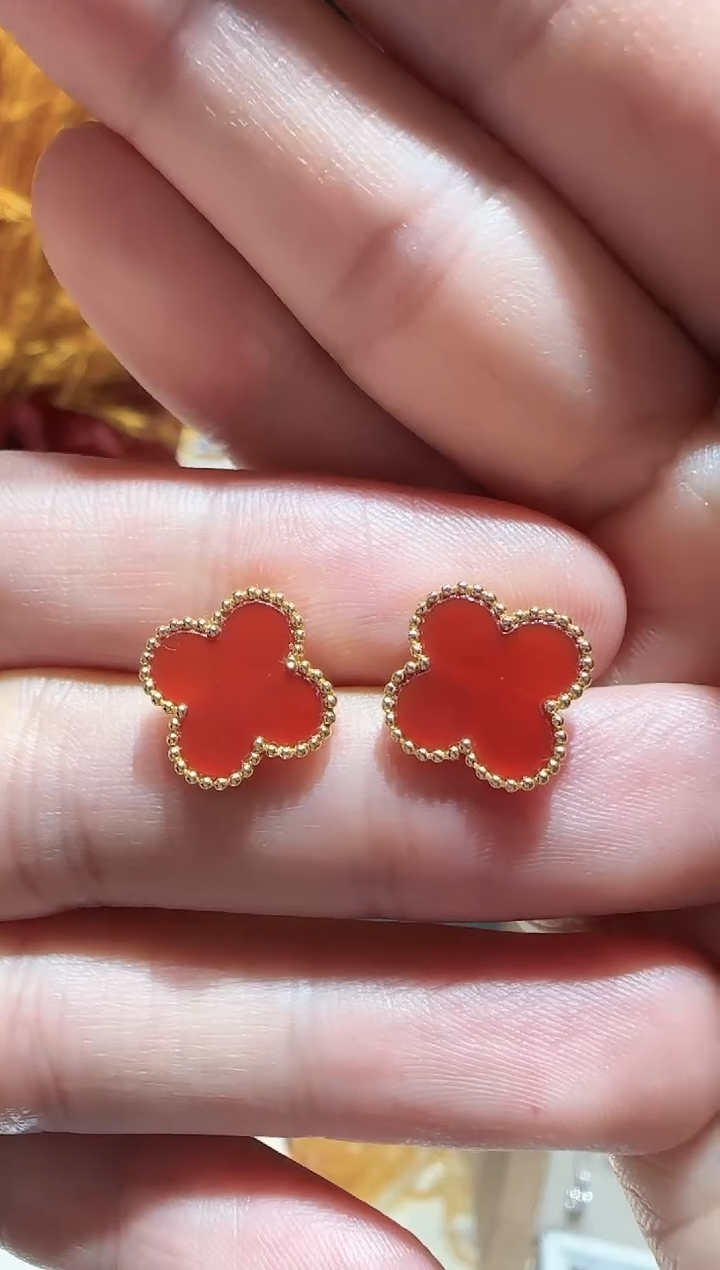 【闪购商品】玛瑙/玉髓耳钉18K金镶嵌耳钉