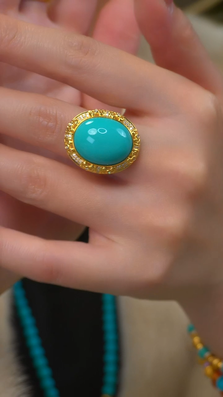 【闪购商品】绿松石戒指18K金镶嵌豪镶款