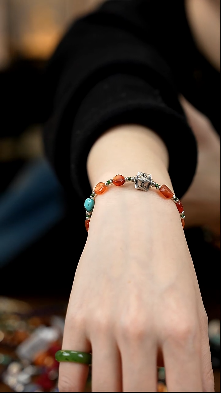 未镶嵌手链玛瑙/玉髓红玉髓多宝手链首发价/尼克/