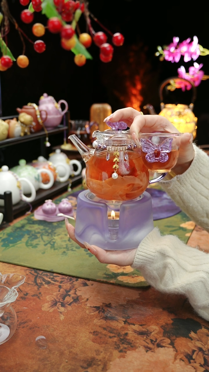 【闪购商品】紫色温茶台+茶壶+链子+杯子