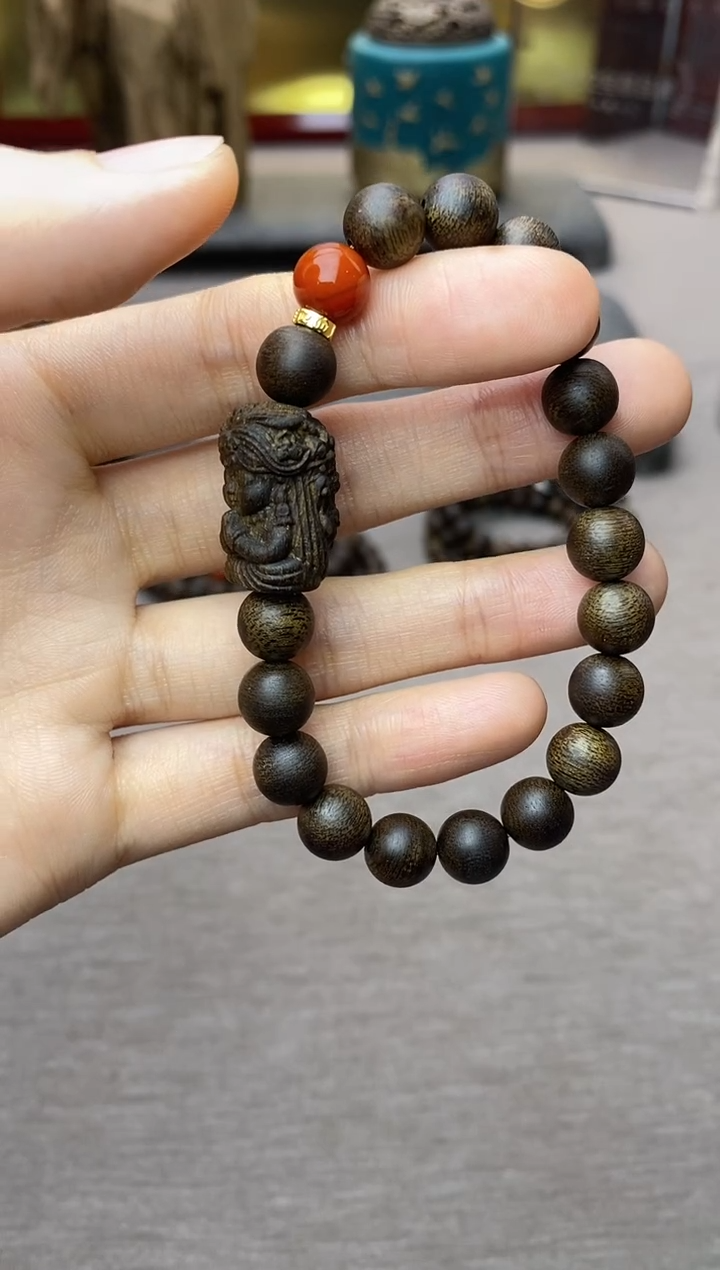 【闪购商品】沉香手串顺化紫棋玉化料08+扎基设计 单圈沉水