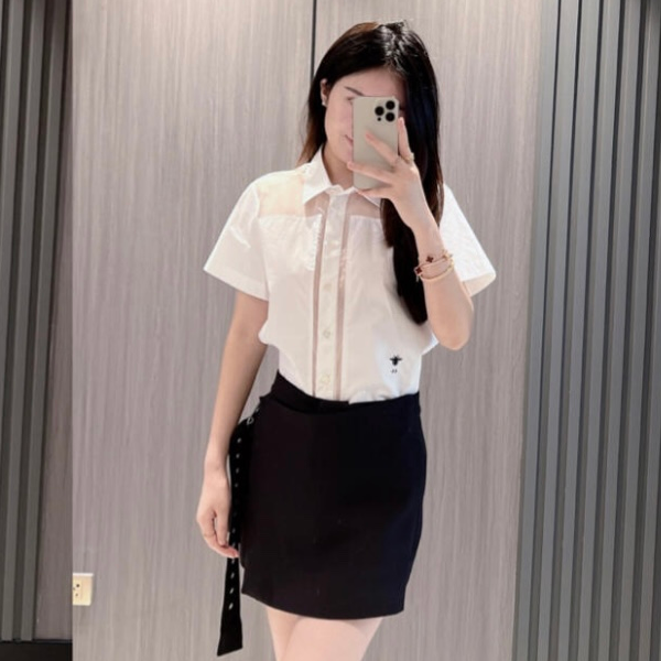 未使用 DIOR/迪奥 白色小蜜蜂白色短袖衬衫夏季纯色129428