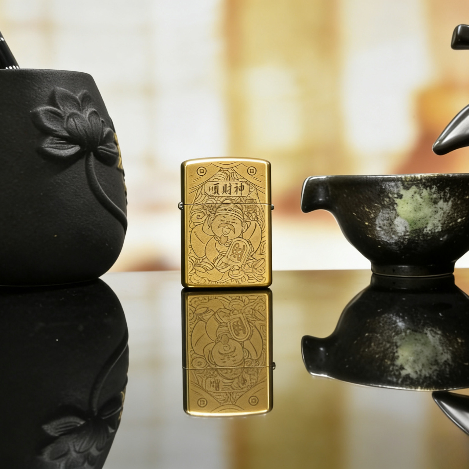 纯铜财神复古老式浮雕防风打火机