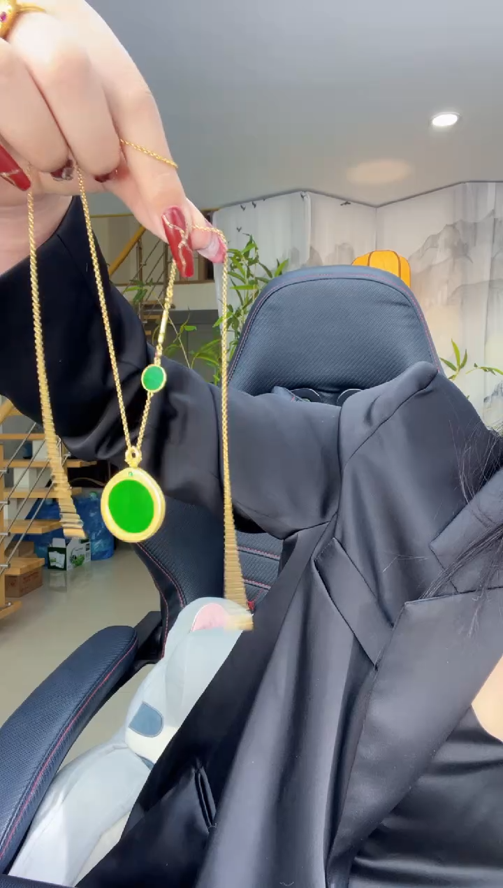 【闪购商品】翡翠吊坠(赠链)银S925镀金镶嵌天然缅甸翡翠A货吊坠