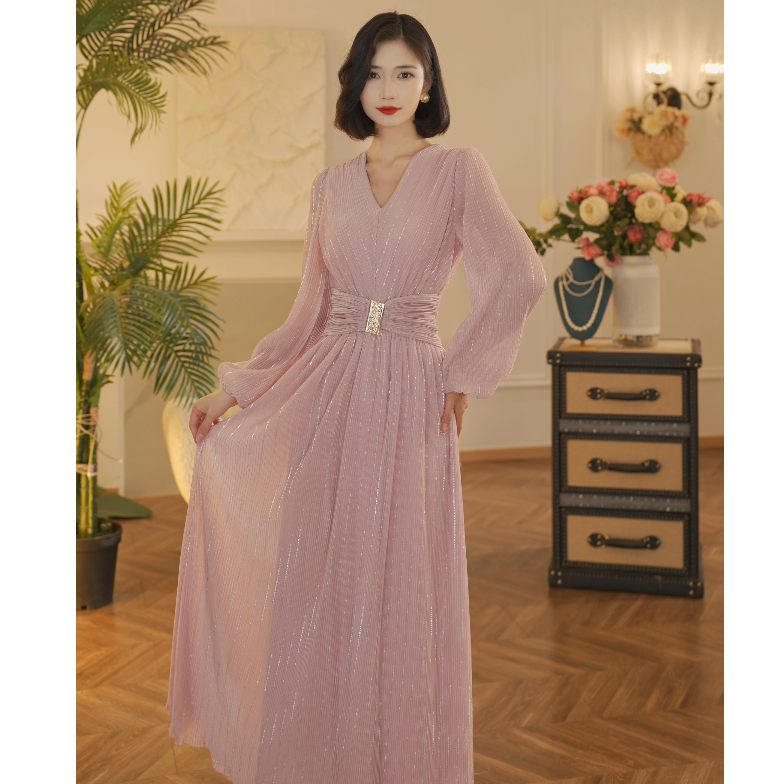 JUU【幻桃】春季新款高定气质设计款显瘦显高连衣裙W-40754