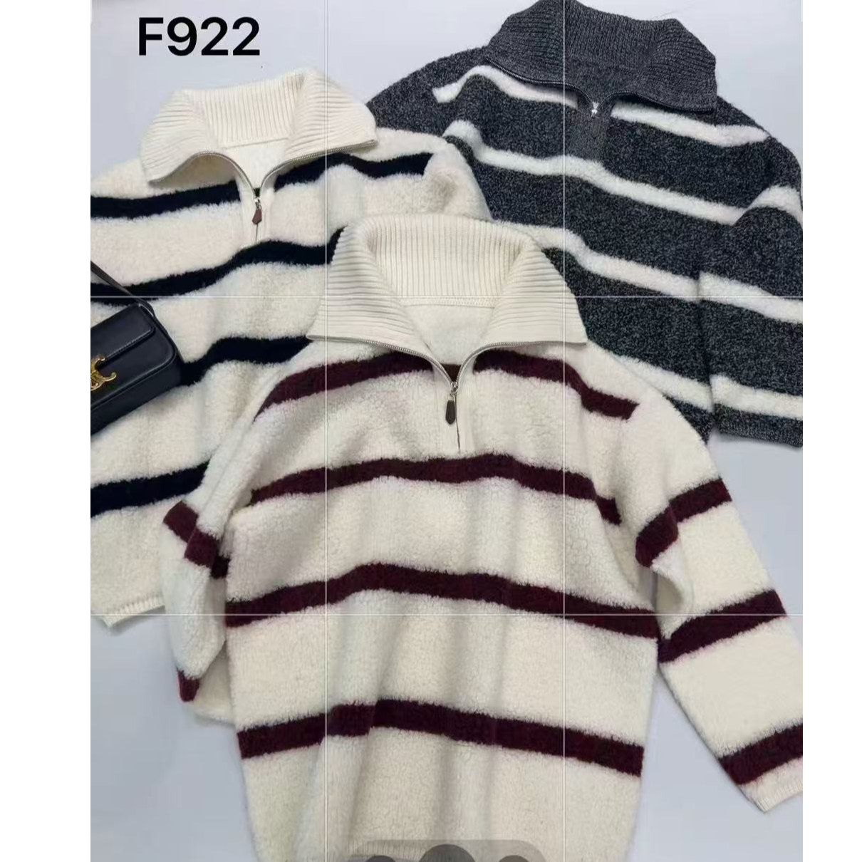 加厚圈圈毛女宽松型条纹长袖毛针织衫polo毛衣休闲高领ZYXF922