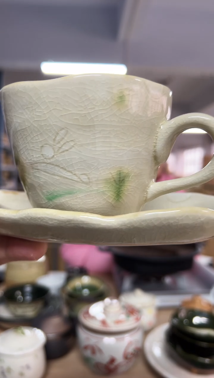 陶瓷濑户烧杯子加盘子一套装