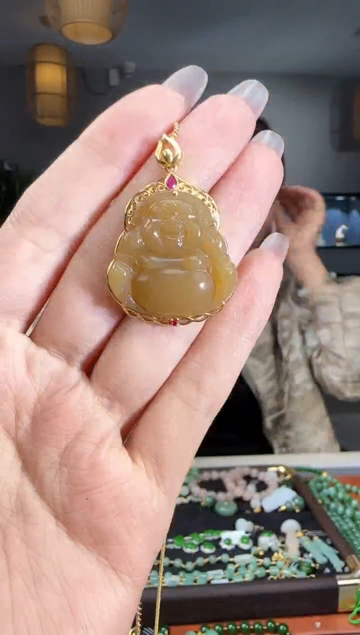 吊坠(不含链)18K金镶嵌和田玉1