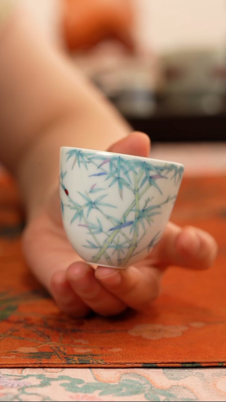 望玉斗彩绿竹闻香杯