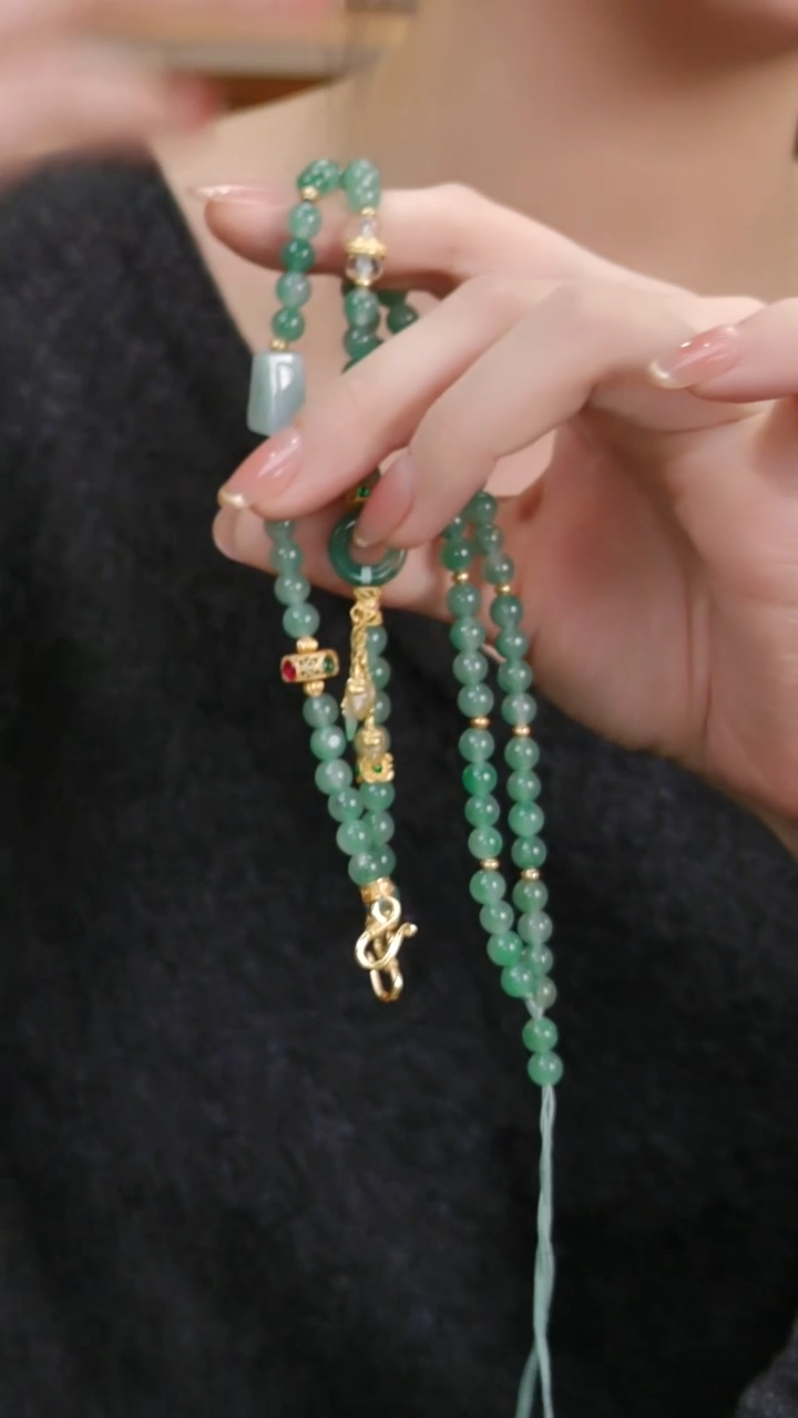 颈饰银S925镶嵌石英质玉国风