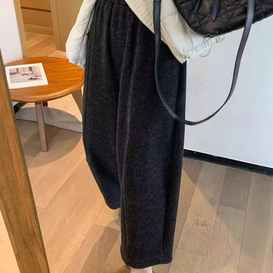 婷婷家冬季简约高腰加厚宽松九分裤女2025韩版新款显瘦