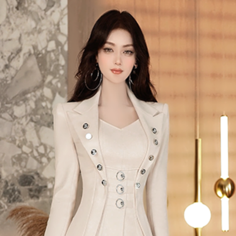 VJE干练减龄假两件西装喇叭裤两件套2025穿搭收腰OL正装套装