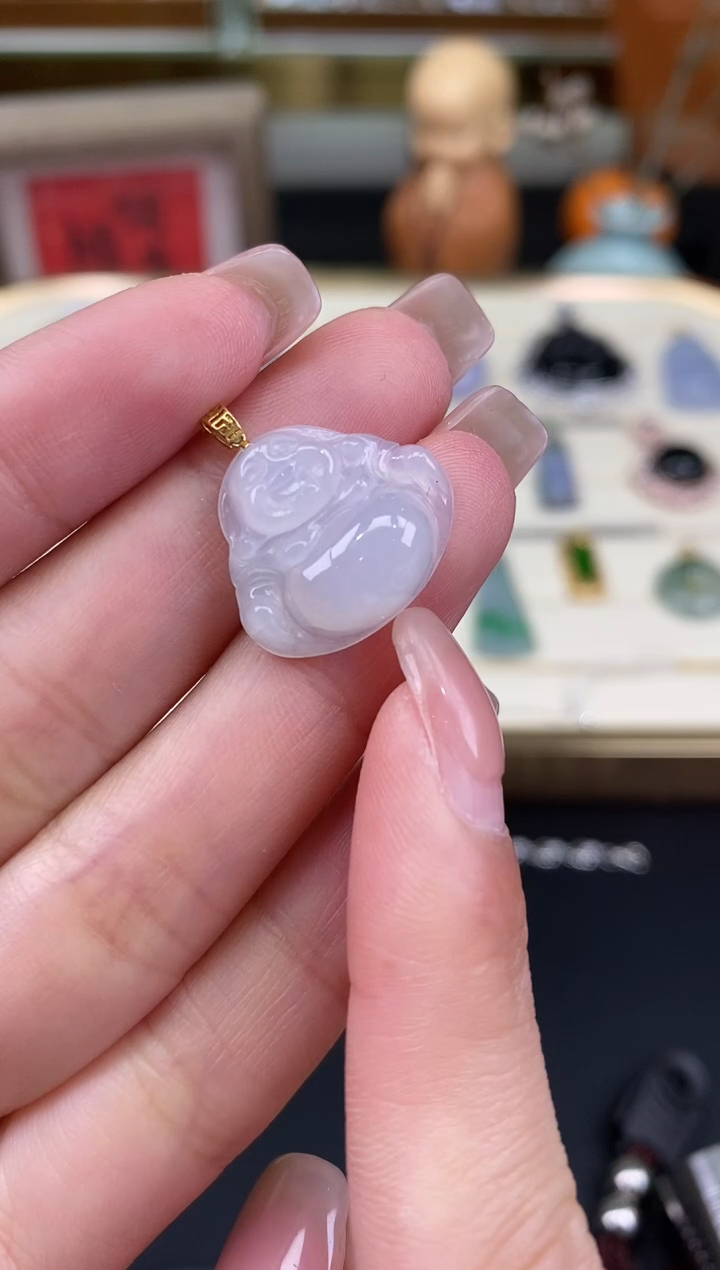 吊坠(不含链)18K金镶嵌翡翠佛公18K金扣镶嵌@@CMT