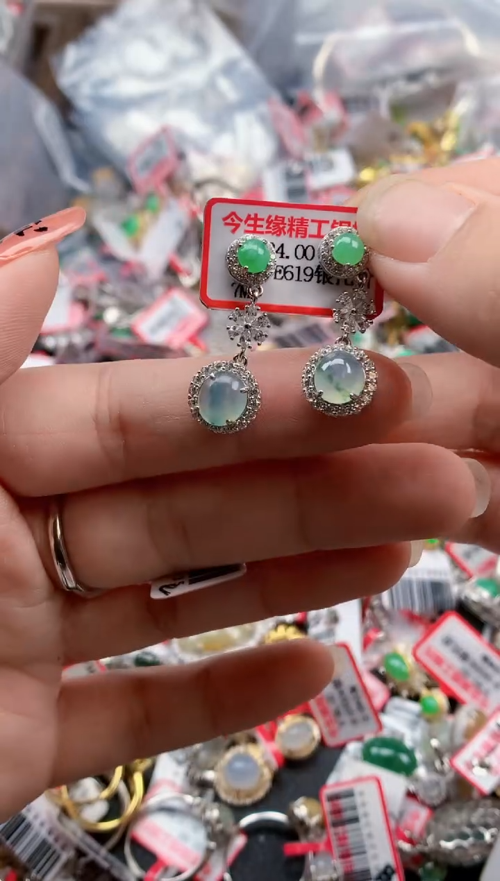 银S925镶嵌戒指翡翠天然A货缅甸翡翠