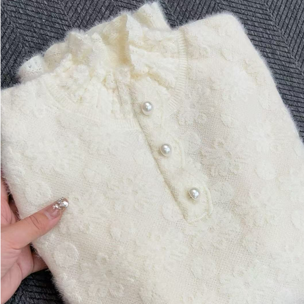 【不起球】新款2025半高领女时尚洋气高级感百搭水貂绒上衣411