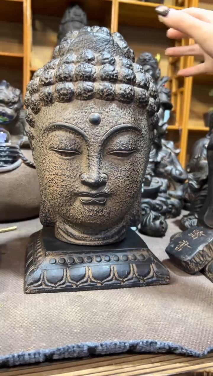 陶土大佛头+莲花底座
