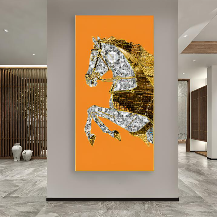 马到成功立体镶砖晶瓷装饰画铝合金边框适用于走廊玄关