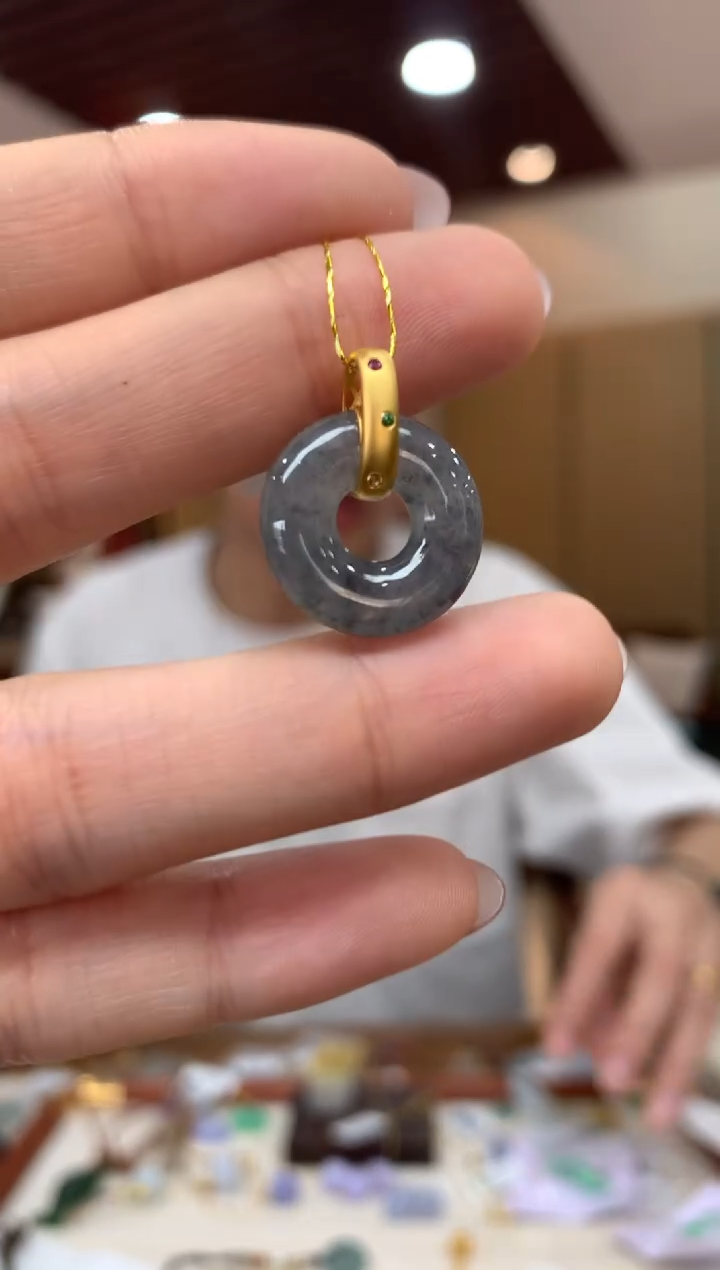 吊坠(不含链)18K金镶嵌翡翠?****?甜甜圈