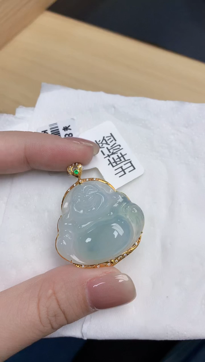 【闪购商品】翡翠颈饰18K金镶嵌天然缅甸翡翠A货