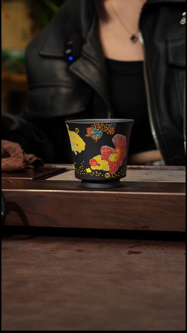 茶壶紫砂天青还原烧泥绘杯子