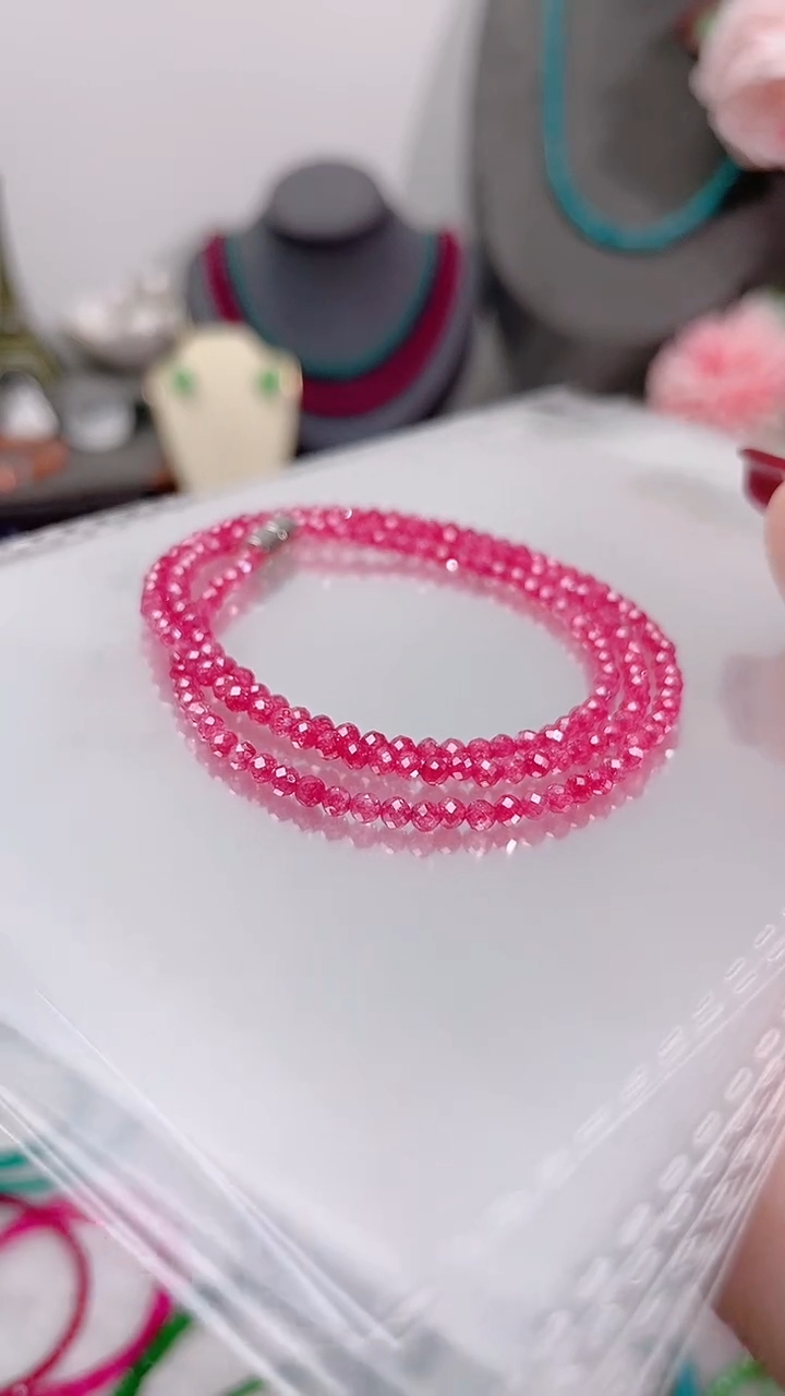 手链彩色蓝宝石银S925镶嵌三圈帕帕拉恰99