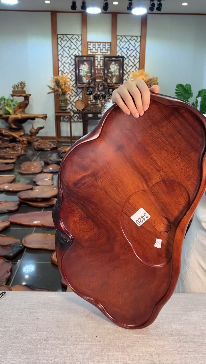 【闪购商品】大果紫檀（缅甸花梨）茶盘3420