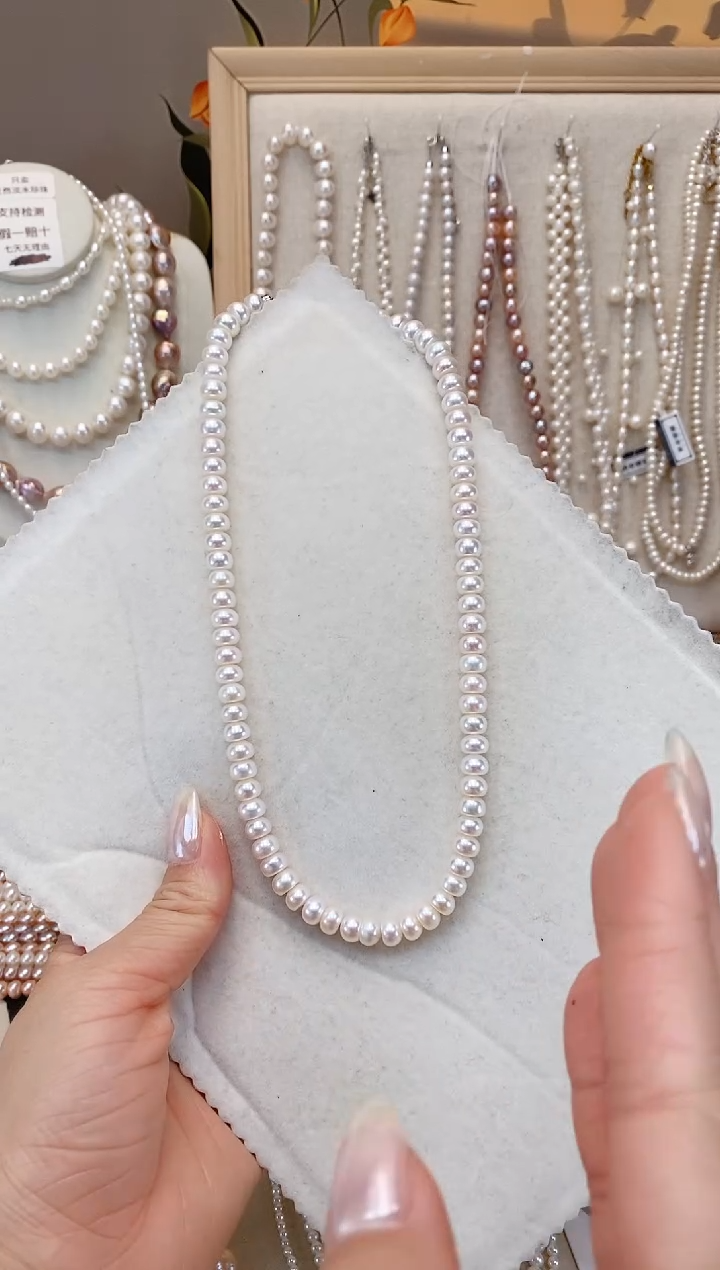 【闪购商品】淡水珍珠项链银S925镶嵌极光白算盘珠项链 