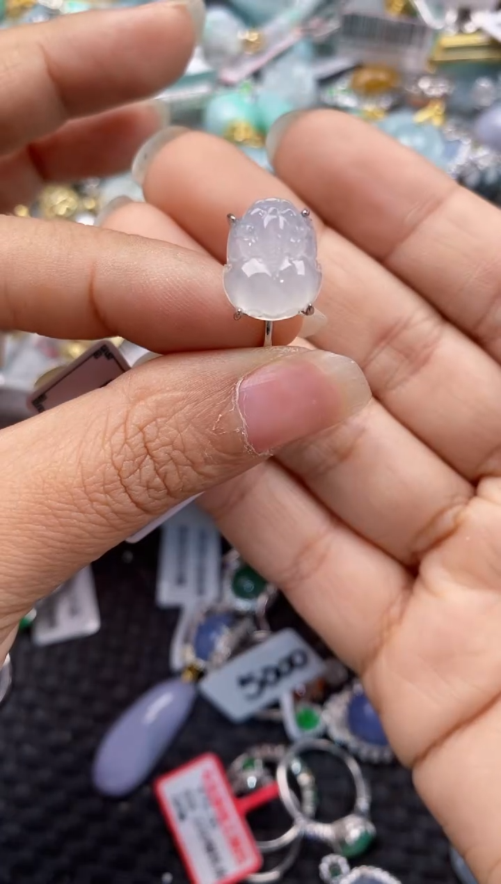 银S925镶嵌戒指翡翠777---7