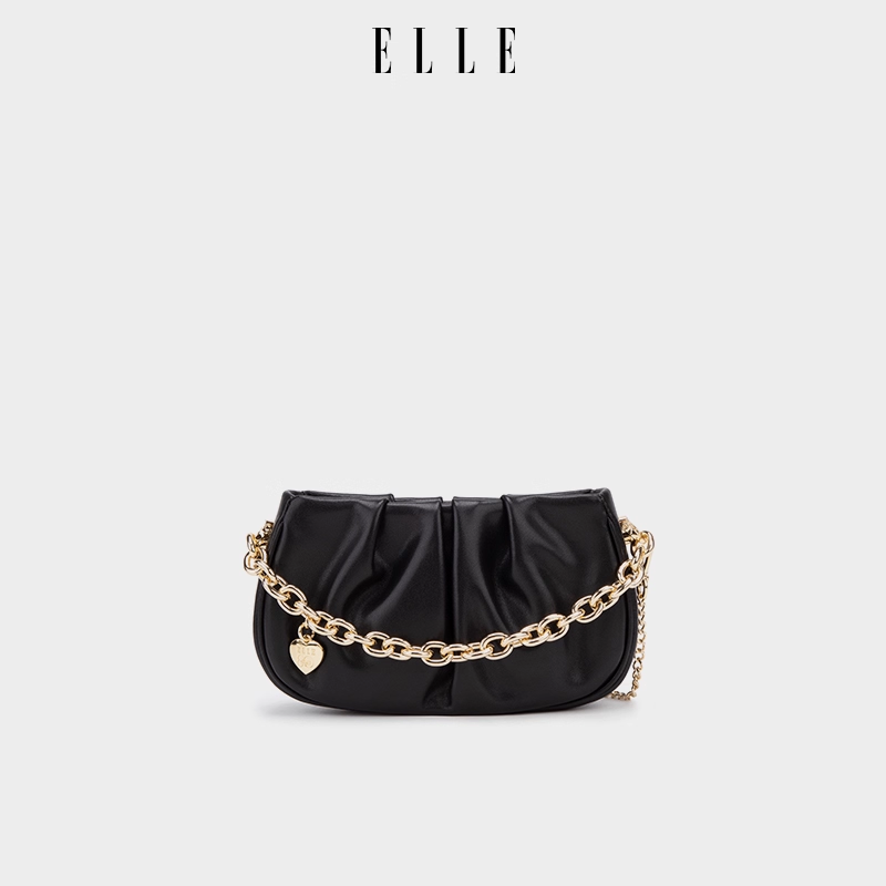 ELLE25年夏季新款马鞍形褶皱云朵包斜挎包时尚纯欲风25205