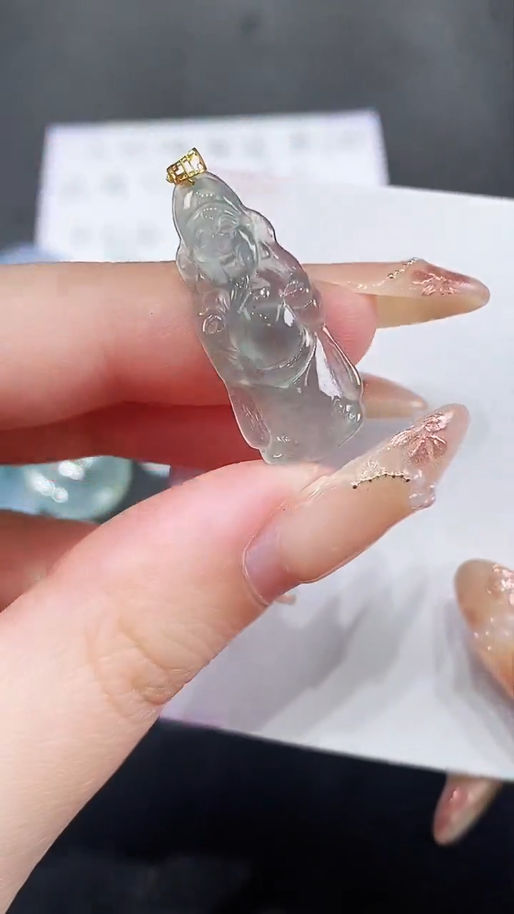 翡翠18K金镶嵌颈饰天然A货翡翠