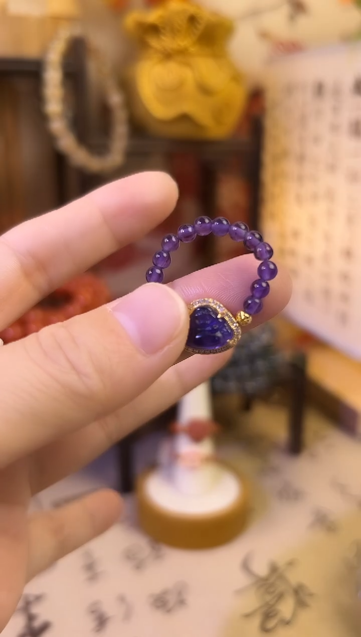 银S925镶嵌戒指水晶紫水晶佛公戒指