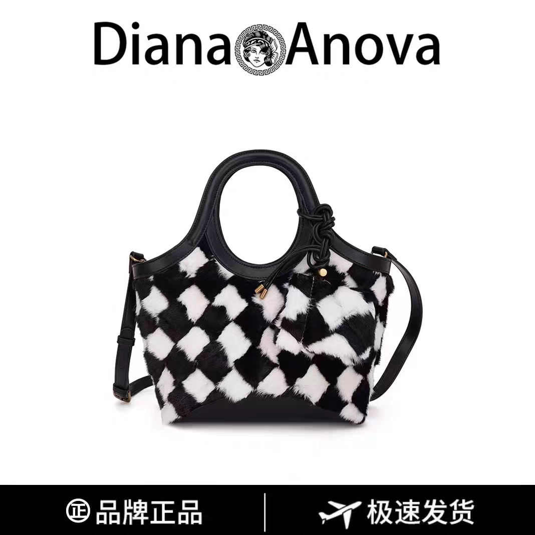 黑白轻奢水貂毛通勤百搭毛绒托特包