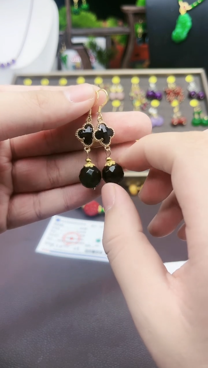 【闪购商品】黑曜岩耳饰银S925镶嵌115000