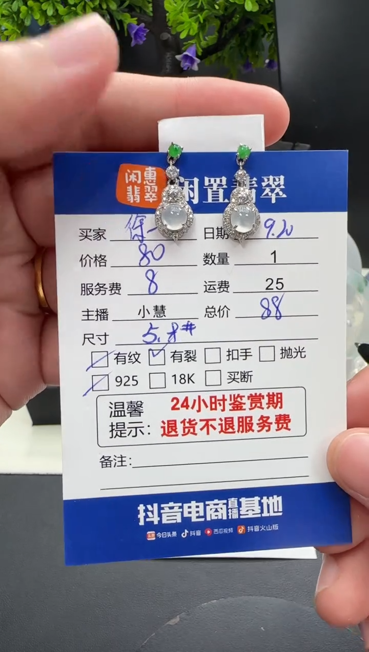 银S925镶嵌翡翠耳饰徐*雲翡翠耳饰