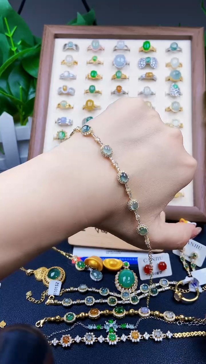 银S925镶嵌手链翡翠12