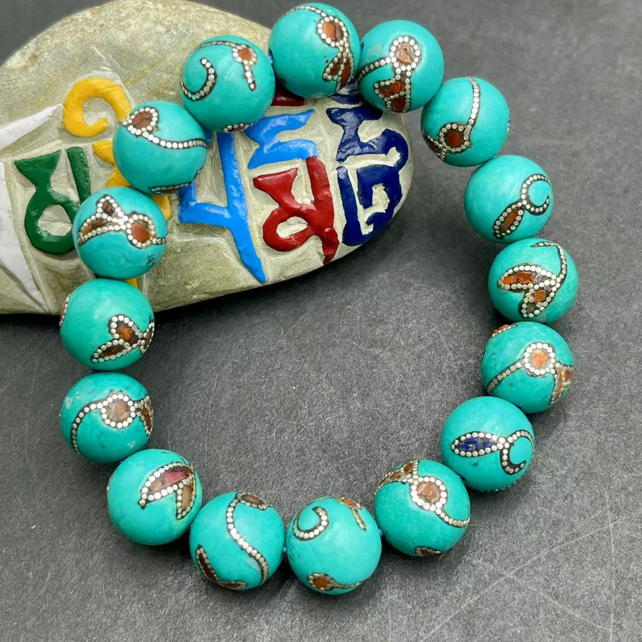 尼泊尔手工镶嵌蓝补丁时尚单圈复古