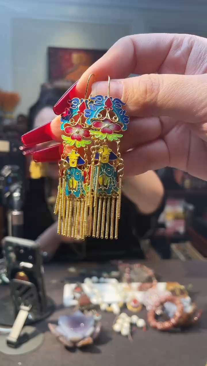 琉璃/树脂/塑料类烧蓝耳环