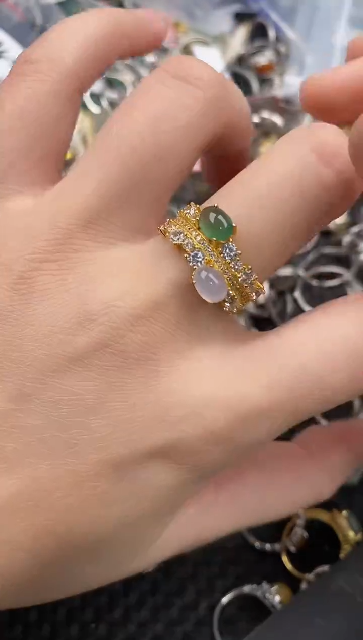 银S925镶嵌戒指翡翠444              10