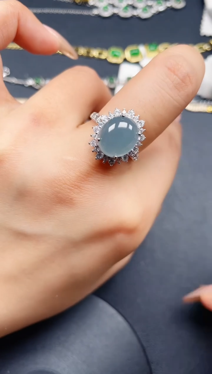 翡翠戒指银S925镶嵌42343