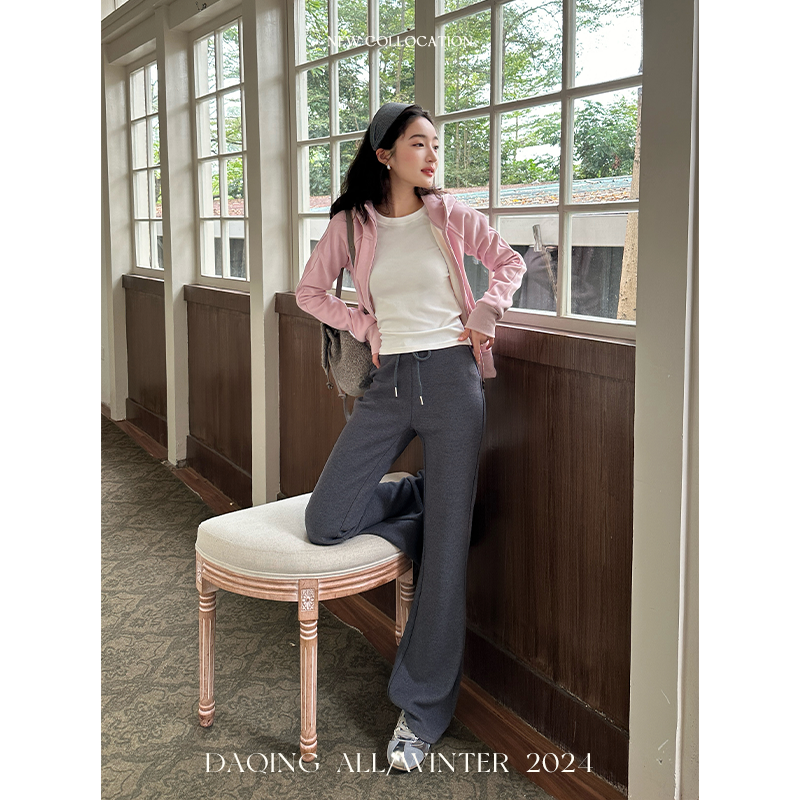 许大晴【素时】 通勤百搭松紧腰系带微喇裤子显瘦D9A37