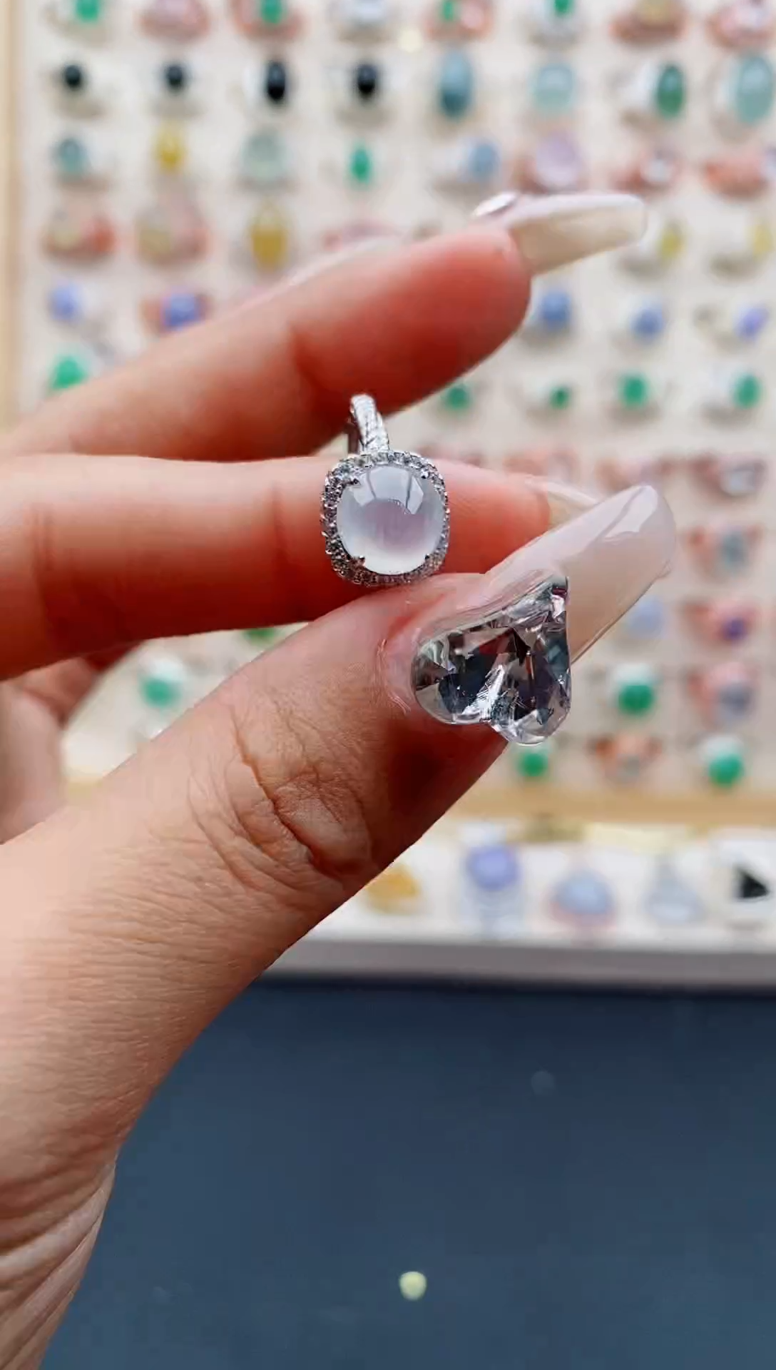 【闪购商品】翡翠戒指银S925镶嵌缅甸天然A货翡翠111  7+10