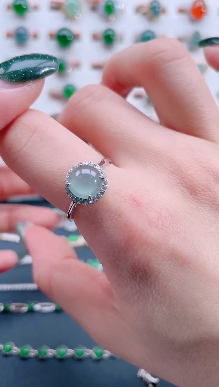 银S925镶嵌戒指翡翠天然翡翠