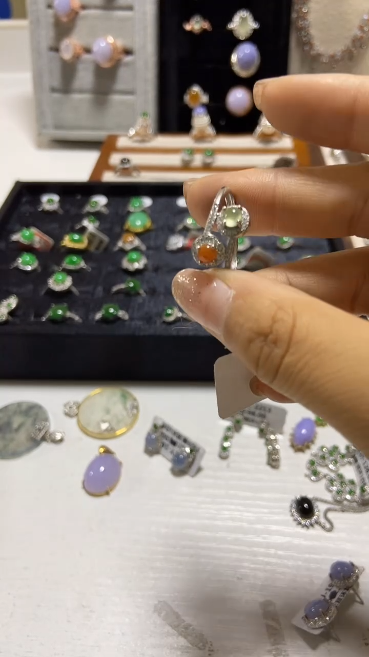 【闪购商品】翡翠戒指银S925镶嵌缅甸天然A翡翠耳钉